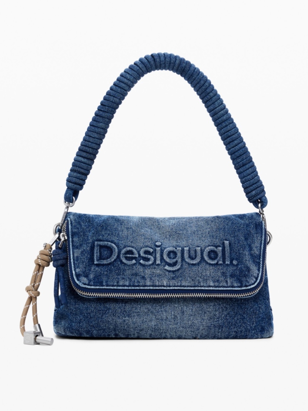 Desigual Denim-effect Blue Shoulder Bag with Wrapped Handle